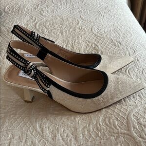 Steve Madden Women's Black and Cream linen Slingback Heels-7.5M